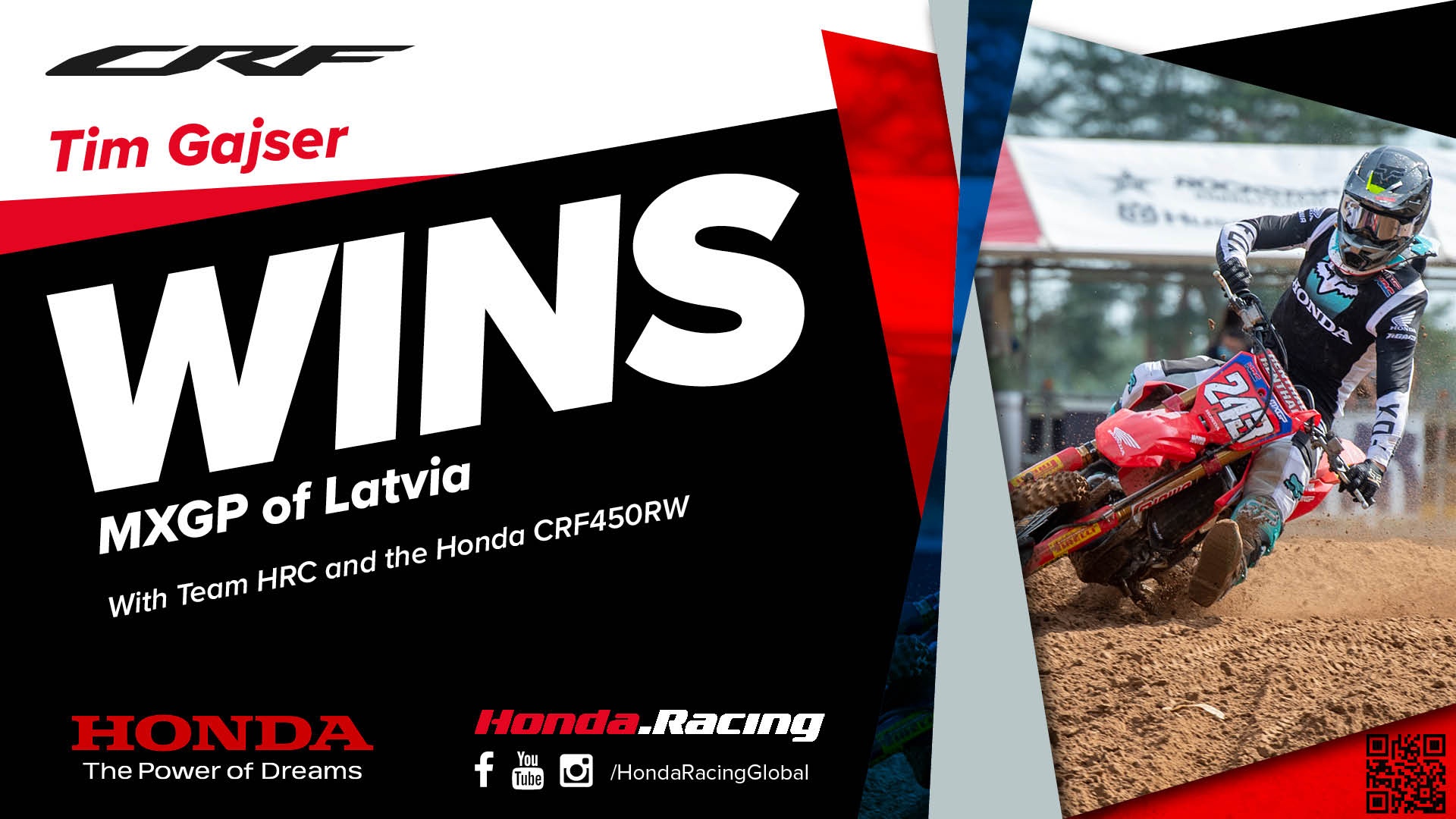 Team HRC’s Tim Gajser wins in Latvia and retains the red-plate
